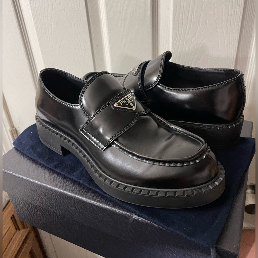 Prada Chocolate Brushed Leather Loafers